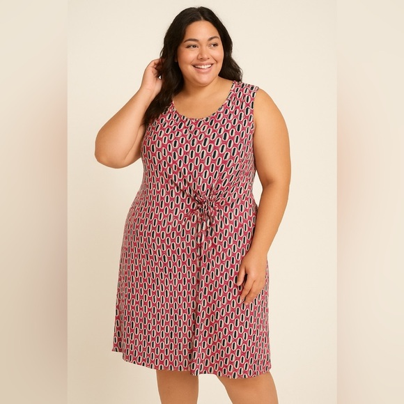 NIC and ZOE Printed Geometric Gathered Side Sleeveless Dress Size 2x - Picture 1 of 11